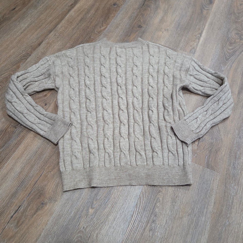 SHEIN Tan Beige Cable Knit Crew Neck Sweater XL US 12 Long Sleeve Soft Acrylic